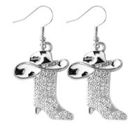Bojueshaw 1 pair Rhinestones Dangle Drop Earrings,Western Hat Crystal Jewelry Boots Earrings,Western Jewelry Accessories for Women Girls(Milk Cow)