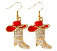 Bojueshaw 1 pair Rhinestones Dangle Drop Earrings,Western Hat Crystal Jewelry Boots Earrings,Western Jewelry Accessories for Women Girls(Red)