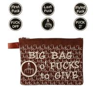 Bojueshaw 1 Set Big Bag of F*CKS to Give Zipper Pouch,17 Embroidery Fuck Coins,3D F*Ck Embroidered Badge,Stress Relief Gadgets Funny Gifts(Brown)