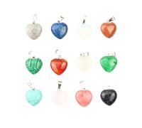 Bojueshaw 12pcs Heart Shaped Crystal Healing Stones,Natural Assorted Color Gemstone Pendants for DIY Jewelry Making,Chakra Beads,Worry Stones,Meditation