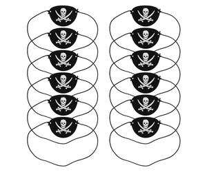 Bojueshaw 12pcs Pirate Eye Patches,Black Skull Felt One Eye Patches, Adjustable Elastic Band for Boys & Girls Halloween,Fancy Dress Parties,Cosplay
