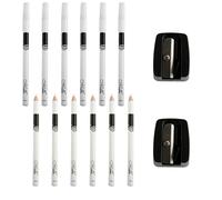 Bojueshaw 14PCS White Eyeliners Pencil & Sharpener Set, Waterproof Smudge-Proof Gel Eyeliner, Soft Tip for Beginners, White for Eyeliner & Eyeshadow, Includes 2 Pencil Sharpeners