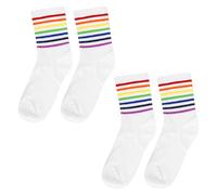 Bojueshaw 2 Pairs Rainbow Crew Socks,Cotton Unisex Colorful LGBT Socks,Gay Athletic Sport Socks,Retro Crew Socks LGBTQ Accessories Apparel(White)