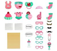 Bojueshaw 25pcs Pink Baby Shower Decorations,Girl Baby Shower Party Photo Booth Props Kits,Baby Birthday Party Gift,Gender Reveal Decorations
