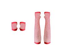 Bojueshaw 2pairs Fingerless Fishnet Gloves Set,Long & Short Nylon Mesh Gloves,80s Retro Hand Accessoriesfor Dance Disco Costume Parties Supplies(Red)