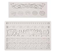 Bojueshaw 2pcs 3D Baroque Sculpted Silicone Mould,Retro Relief Fondant Mould,Decorating Tool for Sugarcraft Clay Gum Icing Candy