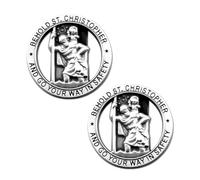 Bojueshaw 2PCS Catholic Car Sun Visor Clip Metal Badge - Religious Dashboard Ornament for Driving Safety and Decoration