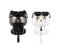 Bojueshaw 2pcs Cute Cat Key Holder,Funny Adhesive Wall-Mounted Gravity Hook,Stylish and Functional Home Decor for Keys,Towels,Hats(Black&White)