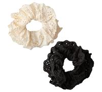 Bojueshaw 2pcs Double Layer Lace Scrunchies,Black White Scrunchie Good Squish Scrunchie,Thick Hair Bulk Scrunchies Accessories for Ladies Girls