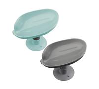 Bojueshaw 2pcs Leaf Shape Soap Holder,Self Draining Suction Cup Soap Dish,Angled Soap Saver Tray for Shower,Bathroom & Kitchen(Blue&Grey)