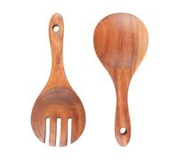 Bojueshaw 2pcs Natural Wooden Salad Server Set,7" Acacia Wood Mixing Spoon & Fork with Long Handles for Salad,Pasta,Fruit,Kitchen