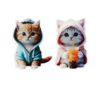 Bojueshaw 2PCS Retro Cat Air Vent Clip Car Air Freshener Decorative Ornament - Green Hoodie Cat & Pink Hoodie Milk Tea Cat for Car Interior Decoration