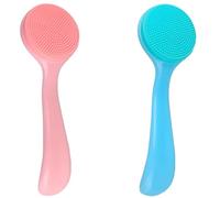 Bojueshaw 2pcs Silicone Handle Facial Cleansing Brush,Face Wash Brush,Waterproof Exfoliating Face Brush,Face Massager Brush for Exfoliating,All Skin Types(Blue,Pink)