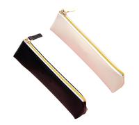 Bojueshaw 2Pcs Slim Leather Pencil Case,Minimalist PU Leather Pen Pouch with Zipper,Mini Makeup for School,Office,Travel(Black&Beige)