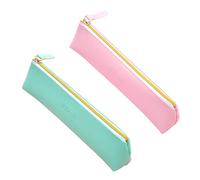 Bojueshaw 2Pcs Slim Leather Pencil Case,Minimalist PU Leather Pen Pouch with Zipper,Mini Makeup for School,Office,Travel(Pink&Green)