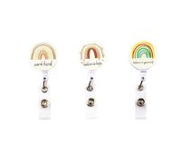 Bojueshaw 3 Pcs Rainbow Retractable Badge Reels,Durable ID Card Holder,Reel Clipss for Office,School,Nurse,Teacher,and Student Use(Style A)