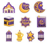 Bojueshaw 30PCS Ramadan Wooden Hanging Decoration - Eco-Friendly Crescent Moon Pendant for Holiday Party Decorations, Perfect for Ramadan Mubarak and Festive Scene Setup(Purple)