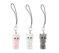 Bojueshaw 3pcs Cute Cat Phone Charms,3D Felt Kitten Keychain,Kawaii Fluffy Pendant for Bag,Camera Decoration