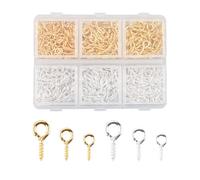 Bojueshaw 400Pcs Jewellery Eye Pins Kit,Gold & Silver Screw Eyelets with Storage Box,Mini Eyelet Screws for DIY Crafts Projects(4mm/4.5mm/5mm)