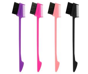 Bojueshaw 4pcs 2 in 1 Hair Edge Control Brush, Double Sided Edge Control Hair Brush Tool for Eyelash Combs Hairstyling Eyebrow Brushes, All Hair Types, Unisex, Pink, Purple, Black, Magenta