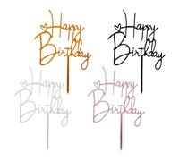 Bojueshaw 4pcs Acrylic Birthday Cake Toppers,Reusable‘Happy Birthday’Party Cake Decorations for Party Cupcake DIY Insert(4 Colours)