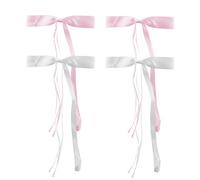Bojueshaw 4PCS Ribbon Bow Hair Clips for Women,Long Tail Hair Bows, Sweet Style Duckbill Clips for Concerts and Friendship Moment(Pink&White)