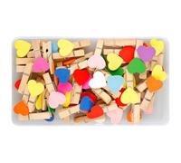 Bojueshaw 50pcs Mini Pegs,Wooden Heart Pegs,Wooden Photo Display Clips,Small Clothes Peg,for DIY Arts and Crafts,Weddings Events Decorations(Multicolor)