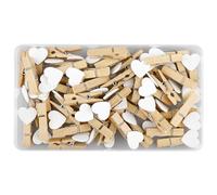 Bojueshaw 50pcs Mini Pegs, Wooden Heart Pegs,Wooden Photo Display Clips,Small Clothes Peg,for DIY Arts and Crafts, Weddings Events Decorations(White)