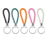 Bojueshaw 5pcs Braided PU Leather Keyring Strap,Woven Rope Keyring,Car Key Chain Ring Key Fob for Car Keys,DIY Bag Pendant,Multicolor
