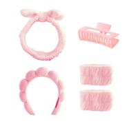 Bojueshaw 5Pcs Makeup Headband Set,Soft Fluffy Spa Headband And Wristband Set for Skincare,Facial Cleansing,Bath & Beauty Routine(Pink)