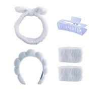 Bojueshaw 5Pcs Makeup Headband Set,Soft Fluffy Spa Headband And Wristband Set for Skincare,Facial Cleansing,Bath & Beauty Routine(Blue)