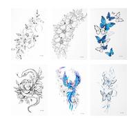 Bojueshaw 6 Sheets Large Butterfly Flower Temporary Tattoos,Realistic Waterproof Tattoos,Floral Body Stickers for Boy Girl