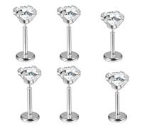 Bojueshaw 6pcs Stainless Steel Lip Labret,Tragus Piercing Jewelry,Threadless Push In Nose Ring Earrings Back Piercing Jewellery for Women Men(Silver)