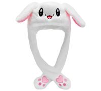 Bojueshaw Bunny Ears Hat Plush,Animals Ear Moving Jumping Hats,Cute Animal Flap Cap Stitch Hat,Rabbit Animal Cap for Girls Dress up Cosplay Costume Christmas Birthday Party Gifts White