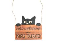 Bojueshaw Cute Cat Signs,Black Cat Welcome Wood Plaque,Funny Quote Door Hanging Decor,Wall Decor for Outdoor Wall Art Gifts Pet Lover