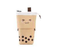 Bojueshaw Cute Milk Tea Stand-Up Pencil Case,Telescopic Cartoon Canvas Pen Holder,Stationery Makeup Bag for Boys Girls Office Supplies(Purple)
