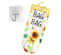 Bojueshaw Cute Sunflower Plastic Bag Holder,Wall Mount Grocery Bag Holder,Foldable Washable Grocery Bag Dispenser for Kitchen Pantry