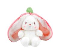 Bojueshaw Easter Plush Bunny Toy,25CM Reversible Cuddle Bunny Pillow,Fluffy Bunny Strawberry Plushie Doll,Children's Day Birthday Gift for Boys Girls(Strawberry)
