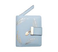 Bojueshaw Elegant Bifold Wallet,Small Women Leather Purse with Zipper Coin Pocket,Hollow Leaf Credit Card Holder for Birthday,Valentine's Day Gift(Blue)