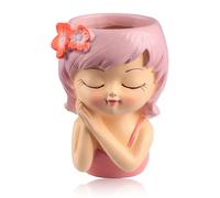 Bojueshaw Face Planter Pot,Resin Human Head Planter,Small Cute Girl Face Succulent Pots,Succulent Plant Pot for Indoor Outdoor Cacti Home Garden(Pink)