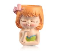 Bojueshaw Face Planter Pot,Resin Human Head Planter,Small Cute Girl Face Succulent Pots,Succulent Plant Pot for Indoor Outdoor Cacti Home Garden(Yellow)