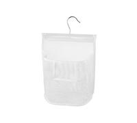 Bojueshaw Hanging Mesh Shower Bag with Hook,Reusable Laundry Clothespin Holder,Peg Basket for Washing Line,Bathroom & Travel(White)