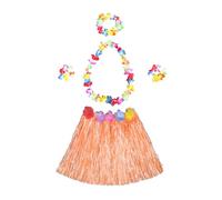Bojueshaw Hawaiian Party Set,5pcs Hula Skirt Costume with Grass Skirt,Flower Lei Necklace,Headband & Bracelets for Luau,Beach & Summer Parties