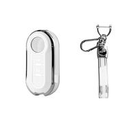 Bojueshaw Keys Cover Case,Buttons Flip Key Case Shel,TPU Remote Key Fob Protector for FIAT 500/500X/Panda/Ducato Models(White)