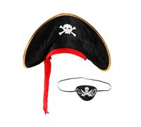 Bojueshaw Pirate Costume Accessories Set,Classic Pirate Hat & Adjustable Eye Patch for Kids & Adults,Halloween,Dress Up,and Themed Parties