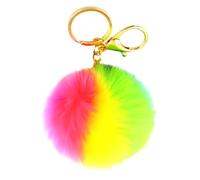Bojueshaw Rainbow Pom Pom Keyring,Fluffy Keychain,Faux Fur Ball Pendant with Key Ring,Soft Plush Keyring for Women Girl Handbag Backpack Hanging