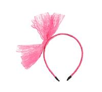 Bojueshaw Retro Neon Lace Headband,Elastic Large Bow Hairband,1980s Cosplay Hair Hoop for Themed Parties,Concerts and Everyday Wear(Rose red)