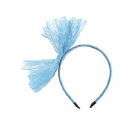 Bojueshaw Retro Neon Lace Headband,Elastic Large Bow Hairband,1980s Cosplay Hair Hoop for Themed Parties,Concerts and Everyday Wear(Blue)