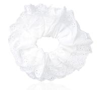 Bojueshaw White Lace Scrunchies,Double Layer Lace Elastic Hair Ties,Bobbles Ponytail Holders,Thick Hair Bulk Hair Accessories for Ladies Girls