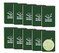 BOJVESH 10 Pack Waterproof Notebook, 3x5 inch Pocket Notepad, All Weather Pocket Notebook, Write in The Rain Mini Spiral Notepad with Grid, Steno Memo Pads for Outdoor, Office, School (Green)
